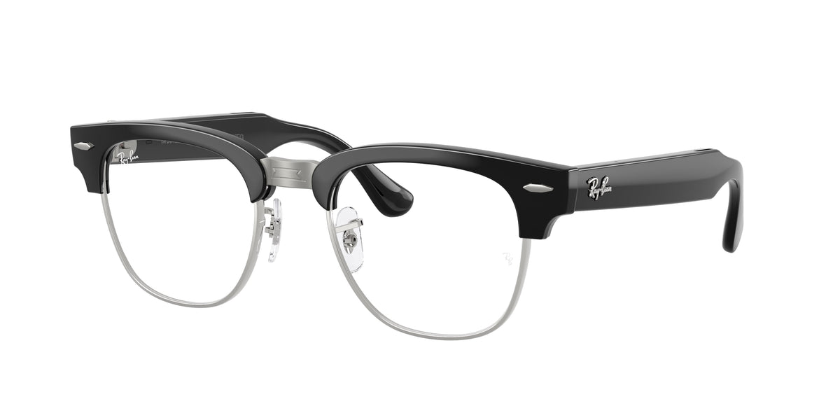 Ray-Ban Meta Audio Clubmaster — Schwarz glänzend · Hellblau-Violett-Lichtfilter